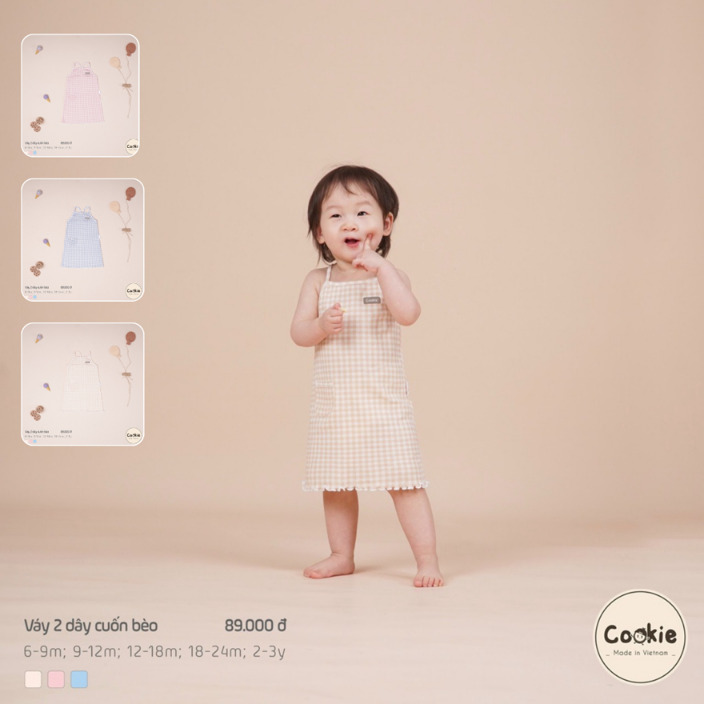 [Mã ICBTUE1532 giảm 15K đơn 99K] [COOKIE ] Váy 2 dây cuốn bèo cho bé gái size 6-9m & 9-12m & 12-18m & 18-24m