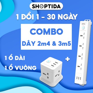 (COMBO KHUYẾN MÃI) 2 Ổ Cắm Điện Đa Năng CubeZ và WorkZ Shoptida sạc tối đa 12W và 4 Ổ Điện chịu tải 2500W Dây dài 3.5m