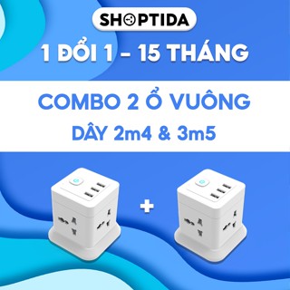 (COMBO KHUYẾN MÃI) 2 Ổ Cắm Điện Đa Năng CubeZ Shoptida 3 cổng USB sạc tối đa 12W và 4 Ổ Điện chịu tải 2500W Dây dài 3m5