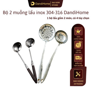 Combo muỗng dài và muỗng thủng ăn lẩu inox 304 DandiHome cao cấp, sáng bóng