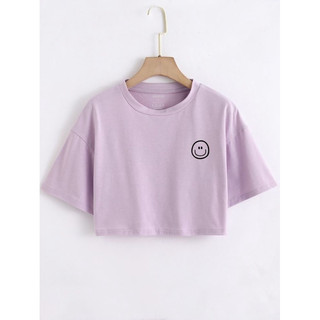 Áo Croptop Thun Cotton 100%  Form Rộng Tay Ngắn Cổ Tròn Hình In Mặt Cười  AT09755
