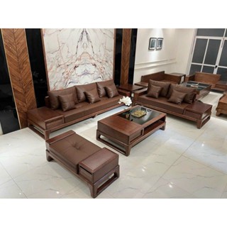 sofa 2 văng chân choãi gỗ sồi nga 100% kích thước lớn 3m2x2m5 - ảnh thật kèm video - bộ bàn ghế phòng khách