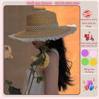 Mũ cói đi biển đai ngọc cao cấp chống tia UV có dây điều chỉnh_ Mũ cói QCCC hottrend 2024