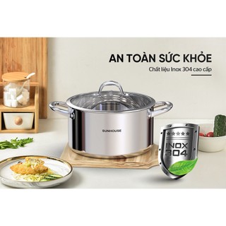 Nồi inox 304 đa lớp liền đáy cao cấp sunhouse mama shg706-18-22-24-26cm - hàng chính hãng
