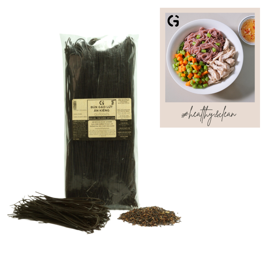 Bún gạo lứt (đen/ huyết rồng) ăn kiêng GUfoods (500g) - Dai ngon, Kết hợp đa dạng món, Eat clean, Thực dưỡng, Thuần chay