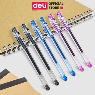 Bút Gel Nước Mực Xanh, Đen, Tím Deli Ngòi 0.5mm, Vỏ Trong Suốt, Bút Bi Nước Cho Học Sinh Văn Phòng Mực Nhanh Khô