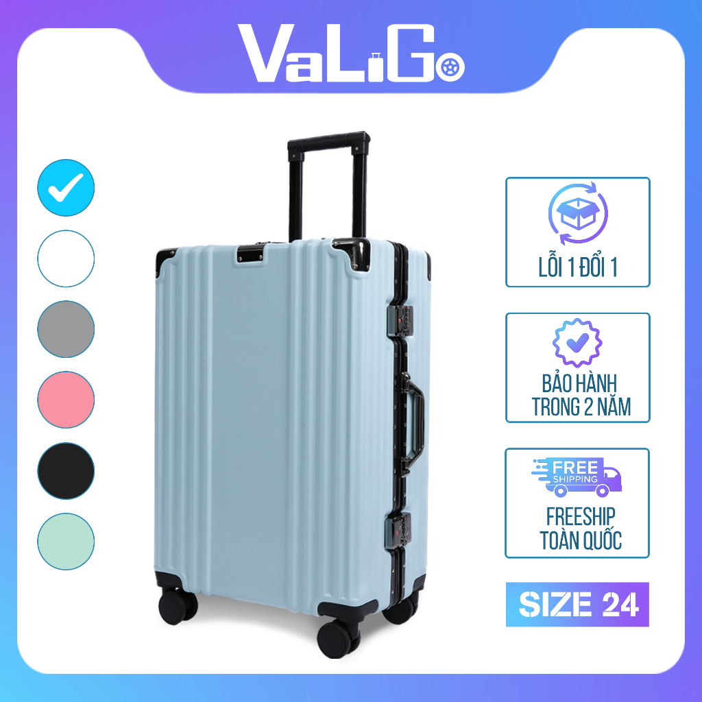 Vali size 24, vali kéo du lu lịch , vali khung nhôm khóa sập size 24 inch, vali khung nhôm chống trộ