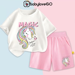 Đồ bộ bé gái BabyloveGO mẫu mới 2024 bộ thun hè ngắn tay cho bé in hình gấu độc đáo dễ thương BUN12