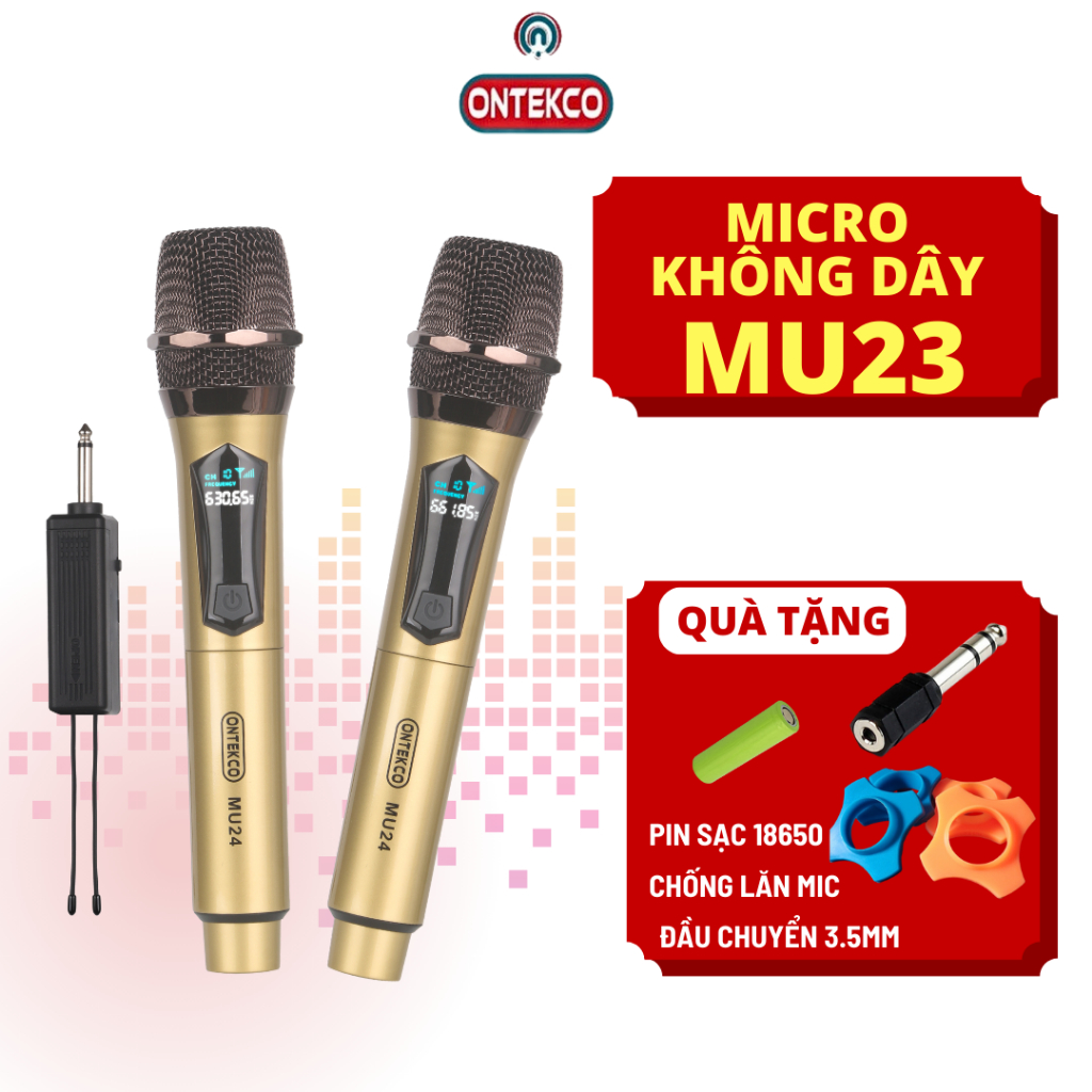 Micro Karaoke ONTEKCO MU24 không dây UHF cao cấp, hiển thị tần số, chuyên dụng cho loa kéo và amply