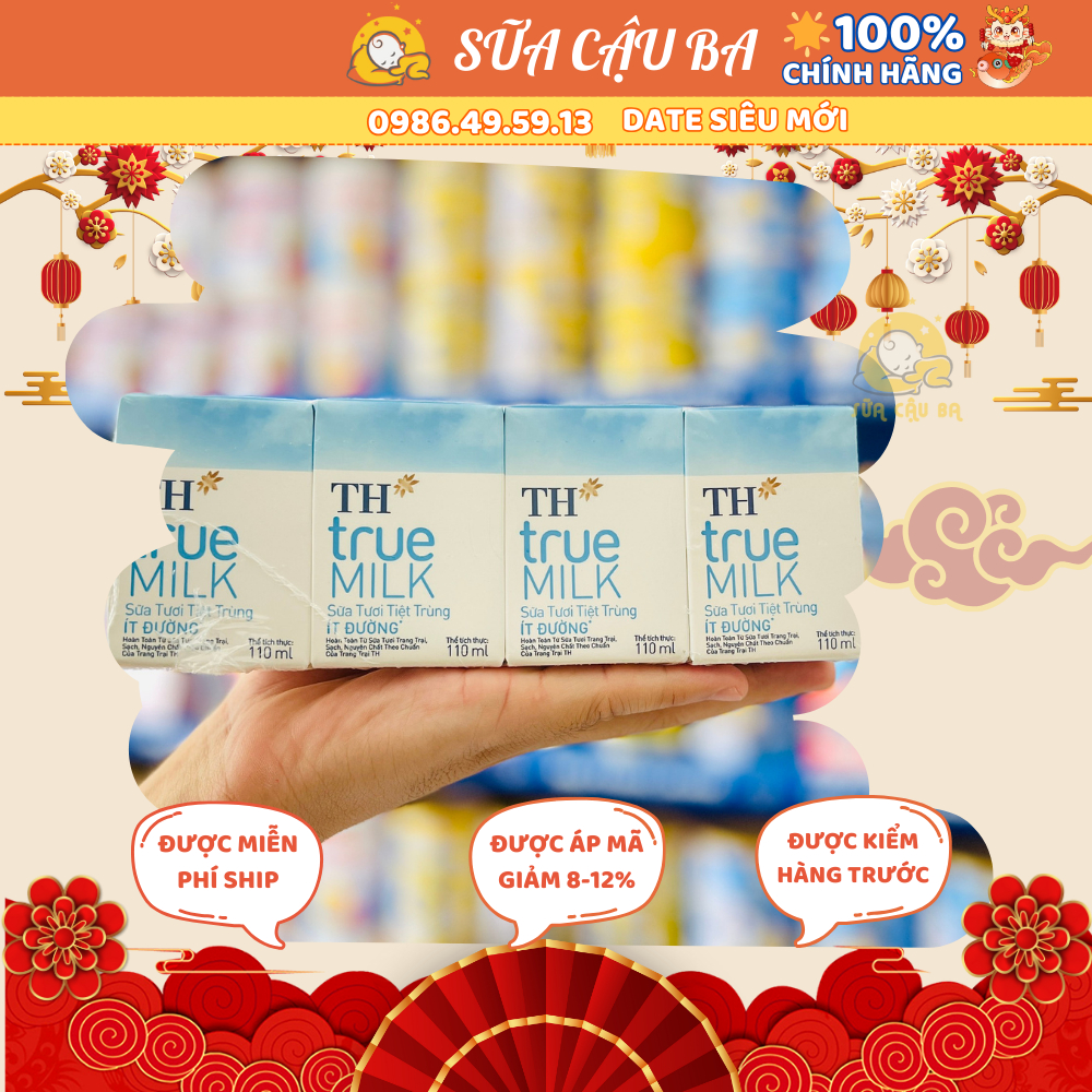 Lốc Sữa TH Truemilk ít đường 110ml 180ml