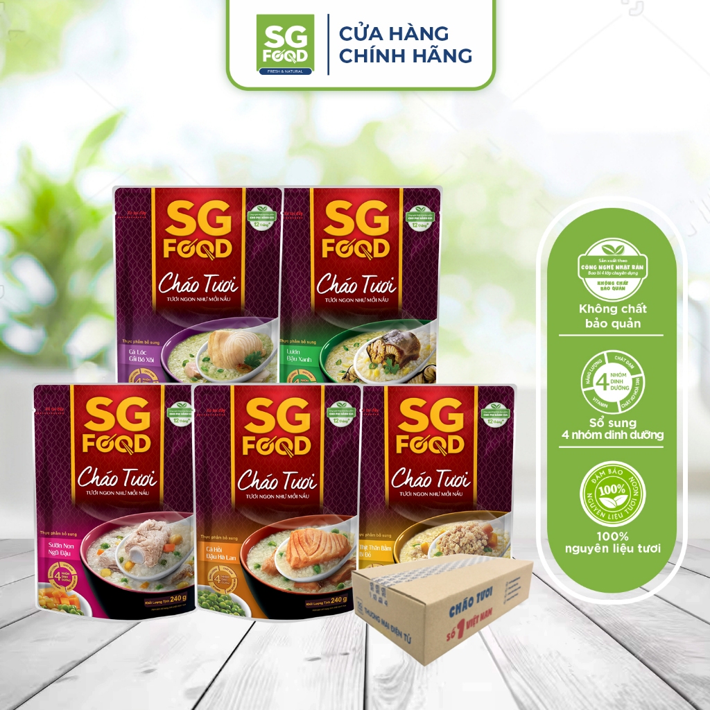 Thùng 30 gói Cháo Tươi Sài Gòn Food đủ vị 240g