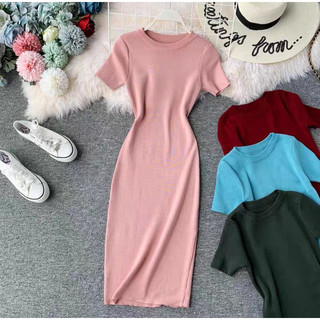Đầm dệt kim cổ tròn dáng ôm chất liệu dệt kim QC độ bền cao, không phai, không xù, không nhão
