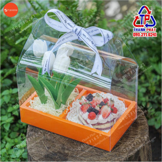 5 Hộp mica 2 ngăn đế giấy 5cm đựng bánh kem 10-12cm làm quà tặng 8/3 - gày kĩ niệm