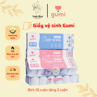 Giấy vệ sinh cao cấp tan trong nước dai mịn Gumi - Bịch 10 cuộn tặng 2 cuộn