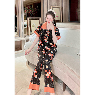 Bộ lụa ý phối thân satin - tay ngắn quần dài