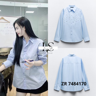 Sơ mi trơn dáng basic đính đá TQXK sang chảnh thanh lịch đi học đi làm đi chơi | Order