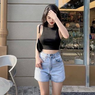 Quần short jean nữ lưng cao basic co giãn trơn gấu thường ct jeans