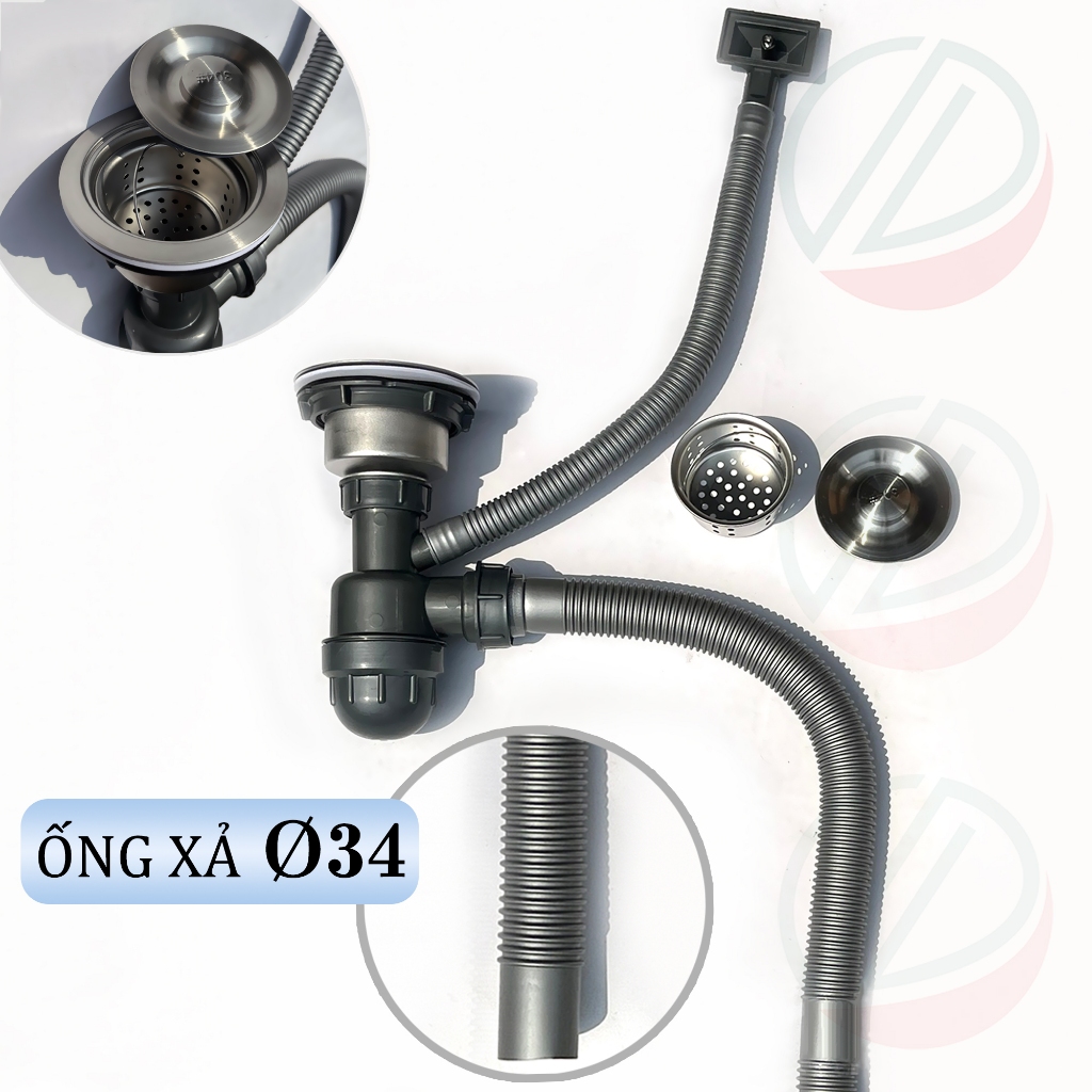 Bộ Xả Chậu Chén Xi Phông Bằng Nhựa - Loại 1 hộc và 2 hộc, phi 110 thông dụng, ống xả 34