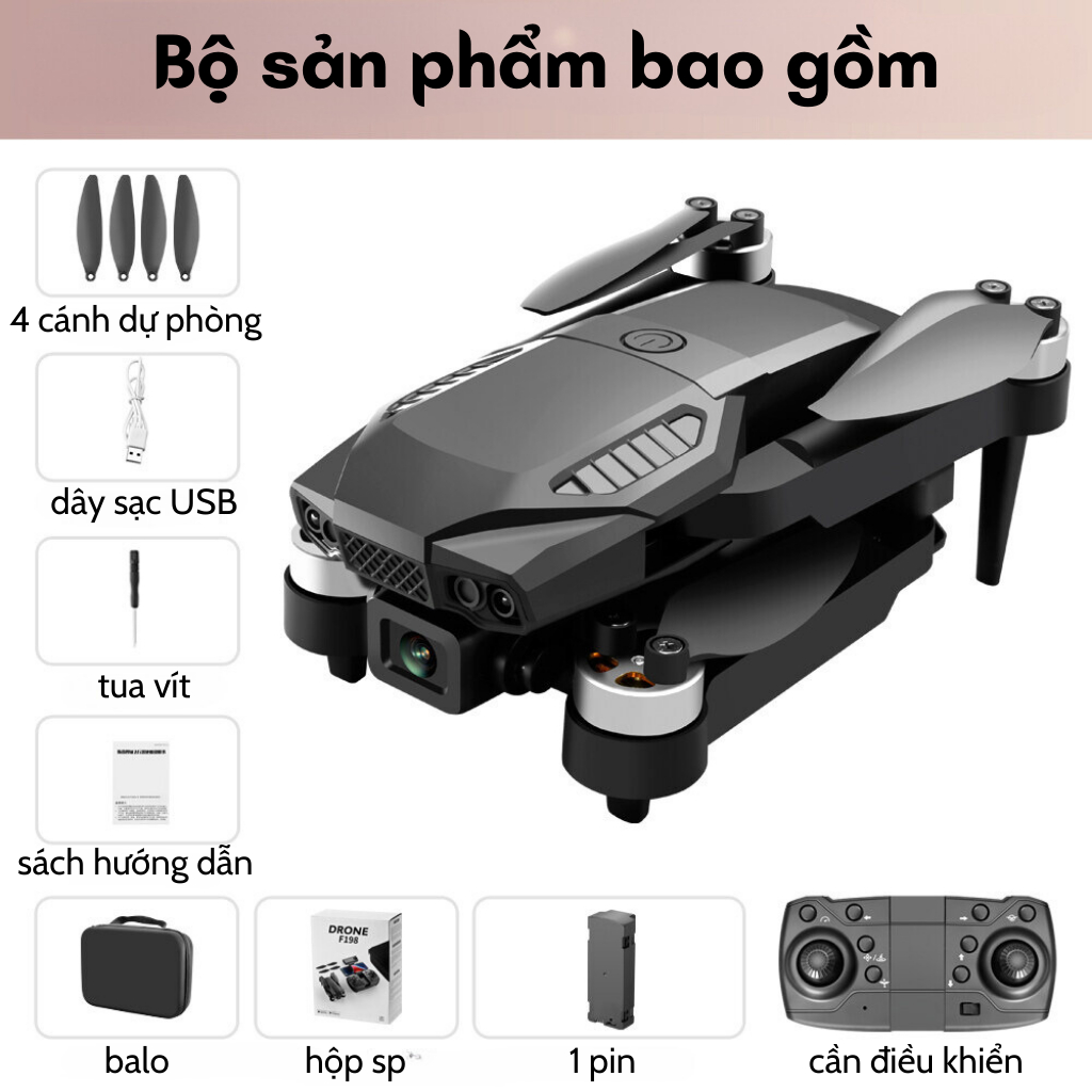 Fly cam Giá Rẻ Drone Mini F198 Pro, Play Camera Pin 1800mAh bay 18 Phút, Cảm Biến 4 Chiều, Chống Rung | BigBuy360 - bigbuy360.vn