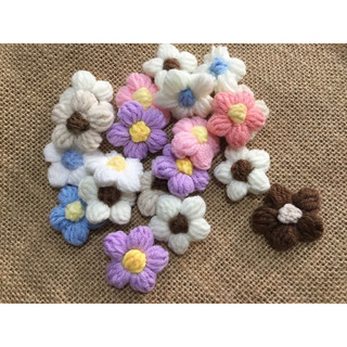 Hoa len móc len làm sẵn, hoa móc len hạt bắp, hoa len 5 cánh nhiều màu trang trí áo,túi,thiệp [nguyên liệu handmade, ph