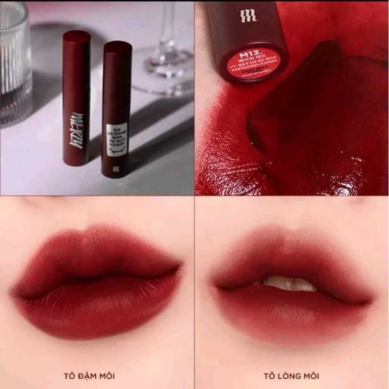 [VỎ ĐEN-ĐỎ- BẠC ]SON KEM LÌ MERZY NOIR IN THE MELLOW TINT #M13 VAPOR RED