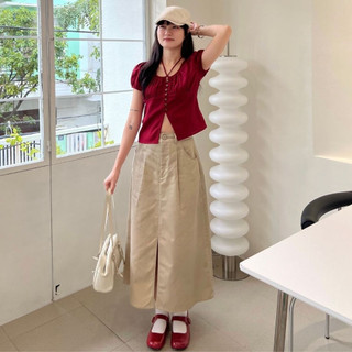 Chân Váy Kaki Dài Xẻ Tà Chân Váy Bò Dài Cạp Cao Ôm Eo Phong Cách Ulzzang GAGO GO4668 4725