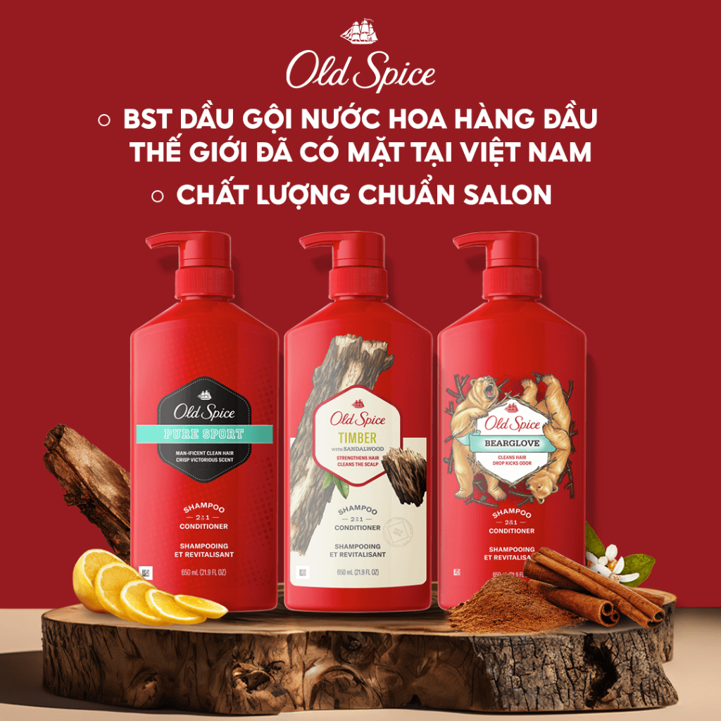 Combo 2 Dầu Gội OLD SPICE 2in1 Hương Nước Hoa Cho Nam Chai 650ML/chai - Thể Thao Sảng Khoái      