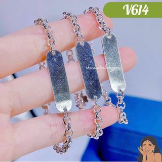 V614 Lắc tay mắt xích bảng khắc tên cho bé 14cm Bạc thật nguyên chất Thiên Cát