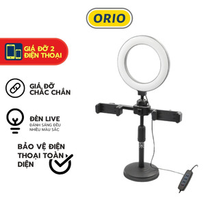Đèn Livestream 3 in 1 Tích Hợp Giá Đỡ 2 Điện Thoại Có 3 Chế Độ Sáng, Led 3 Màu - ORIO