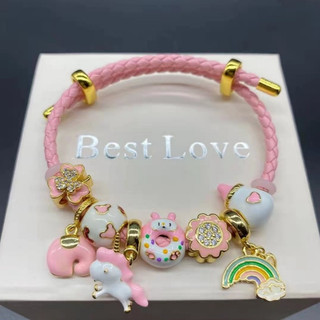 [Full Box] Vòng tay dây da Full charm như hình kèm hộp,túi Pandora. Quà tặng cho bạn gái