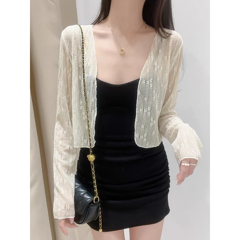 Áo Khoác Croptop Ngắn Ren hoa mỏng mùa hè -Áo khoác tay dài lưới đi biển xinh m080 | BigBuy360 - bigbuy360.vn