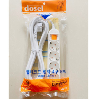 Ổ cắm điện Hàn Quốc DOSEL chính hãng , loại 4 lỗ 1 công tắc với chiều dài của dây là 5M  tự động ngắt điện khi quá tải