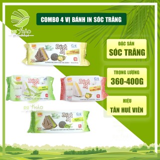 COMBO 4 Túi bánh in Sóc Trăng Tân Huê Viên gồm 4 vị, đậu xanh lá dứa, sầu riêng, nếp than lá dứa, nếp than sầu riêng