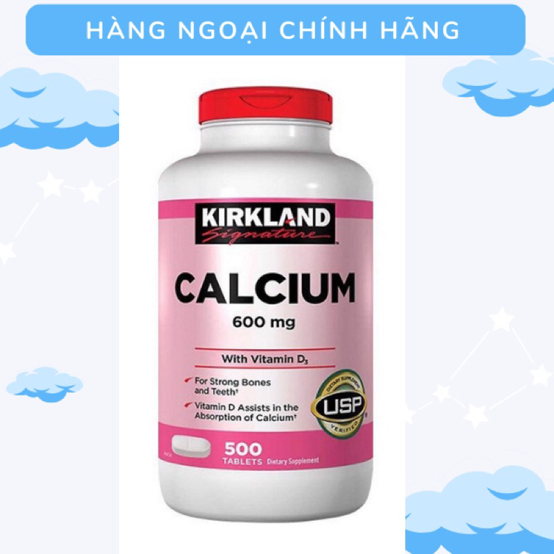 Viên uống bổ sung Canxi Kirkland Calcium 600mg with Vitamin D3 500 viên