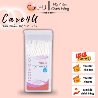 Tăm xỉa răng nhựa an toàn cho nướu hộp tiện lợi 160 chiếc Care4U
