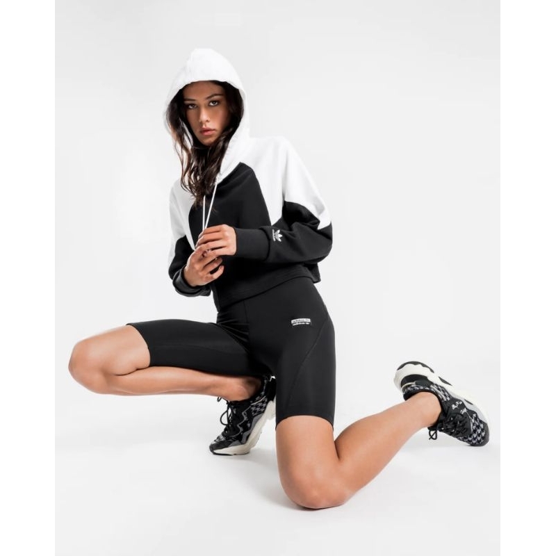 Áo hoodie croptop Adidas chuẩn auth vnxk áo crop top thể thao phối nón màu trắng đen xuất khẩu dư xị