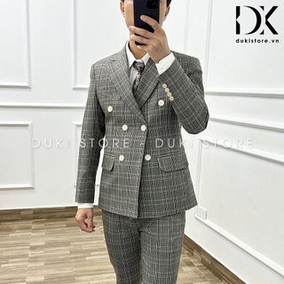 Bộ vest nam hàn quốc 6 cúc kẻ caro trẻ trung dke0070 - duki store