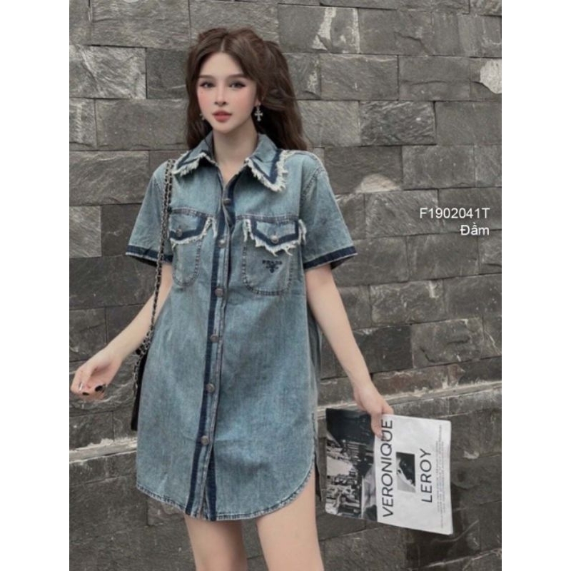 Đầm jean sơ mi tay dài dáng suông vạt bầu sang chảnh 2001