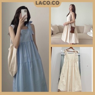 Váy babydoll 2 dây thắt nơ, đầm mixi 2 lớp chất thô basic dễ thương MSP LACO64