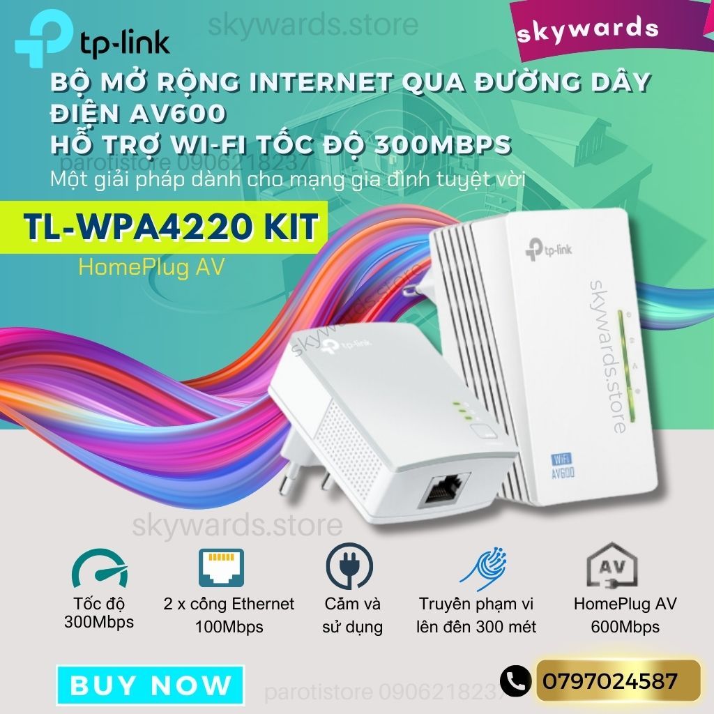 Bộ mở rộng Internet qua đường dây điện AV600 WiFi tốc độ 300Mbps TP-Link TL-WPA4220 KIT
