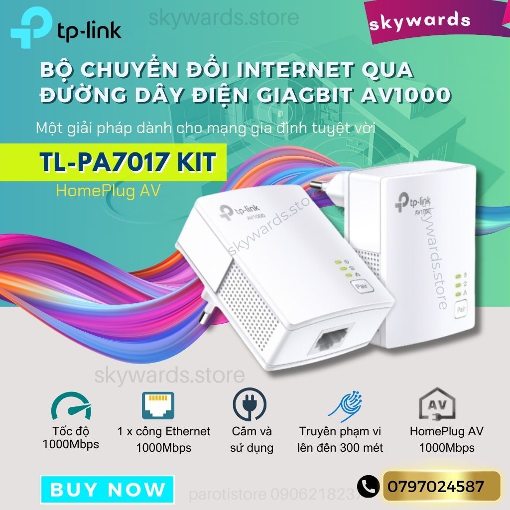 Bộ chuyển đổi Internet - Mở rộng mạng qua đường dây điện Giagbit AV1000 TP-link TL-PA7017 KIT