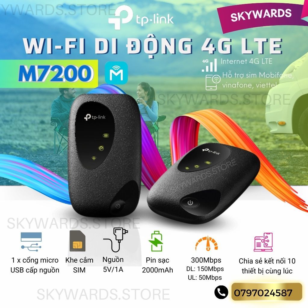 Bộ phát WiFi di động 4G LTE Pin sạc 2000mAh Tp-Link M7200 _chính hãng, mới 100%