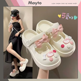  Dép mary jane nữ ,dép sục Mayto đế cao 5cm kèm Sticker mèo hồng quai hậu dễ thương CS-18 