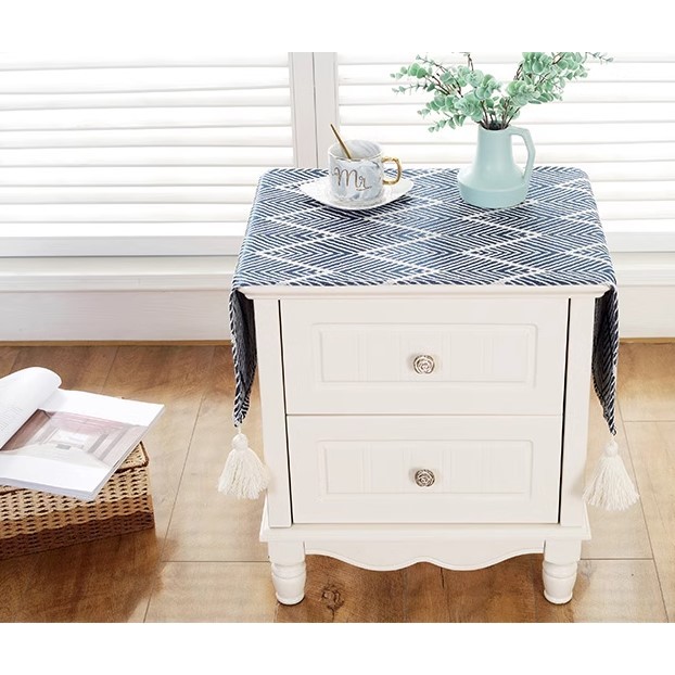 45*70/45*95/45*145cm KHĂN PHỦ TỦ KỆ vải thô mộc Vintage. Dải khăn phủ 4 góc tua rua đẹp trang nhã