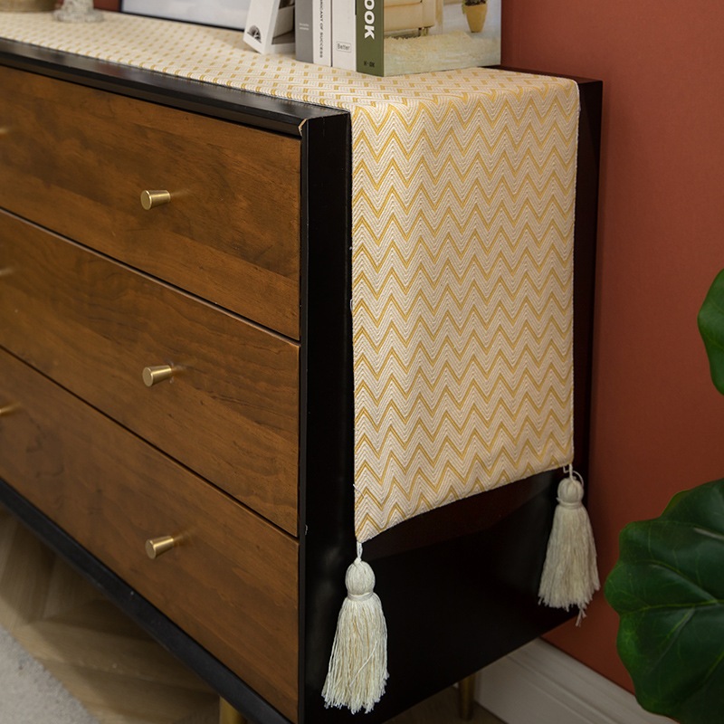 45*70/45*95/45*145cm KHĂN PHỦ TỦ KỆ vải thô mộc Vintage. Dải khăn phủ 4 góc tua rua đẹp trang nhã