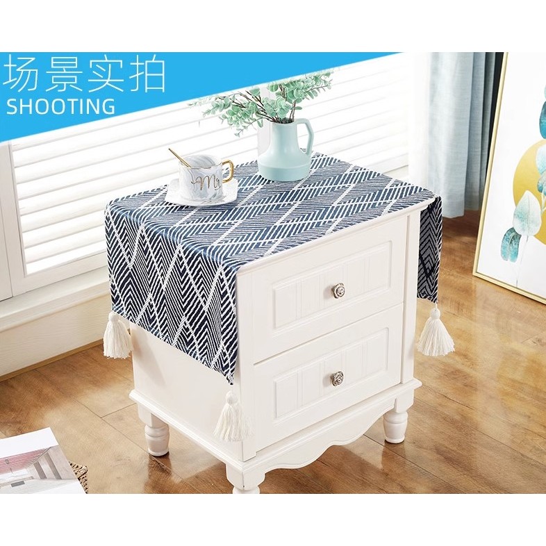 45*70/45*95/45*145cm KHĂN PHỦ TỦ KỆ vải thô mộc Vintage. Dải khăn phủ 4 góc tua rua đẹp trang nhã