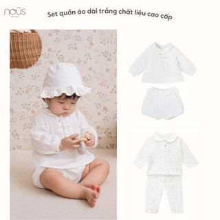  Set quần áo dài trắng họa tiết chất liệu Petit à Petit cao cấp cho bé (size 3-12 tháng)