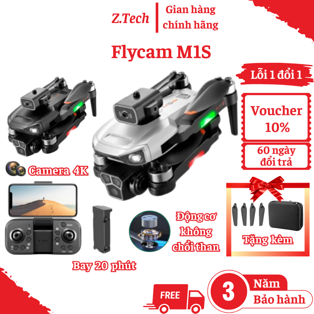 Flycam M1S Camera Full HD Siêu Nét, Play cam Dành Cho Người Mới, Fly cam Động Cơ Không Chổi Than | BigBuy360 - bigbuy360.vn