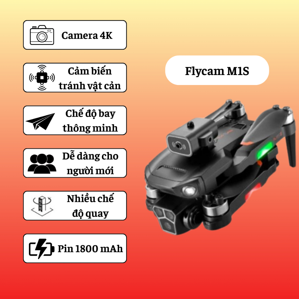 Flycam M1S Camera Full HD Siêu Nét, Play cam Dành Cho Người Mới, Fly cam Động Cơ Không Chổi Than | BigBuy360 - bigbuy360.vn