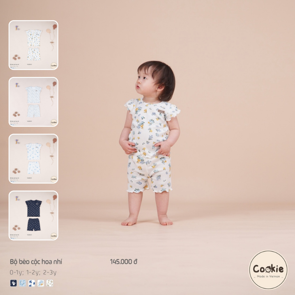 [COOKIE] Bộ đồ cho bé gái mùa hè bèo cộc hoa nhí size 0-3y